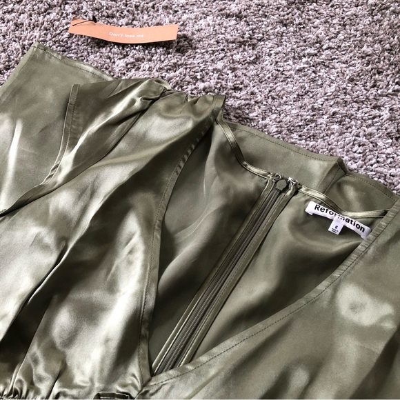 Reformation Kaye Silk Dress - Artichoke - Picture 5 of 8